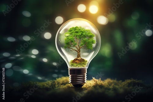 Light bulb with plant land The concept of energy conservation, environmentally friendly energy, environmental greening.