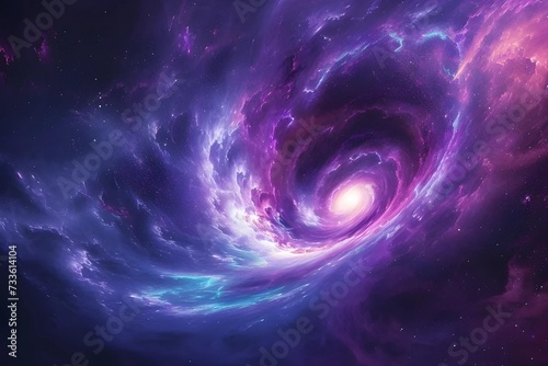 Abstract interpretation of a galaxy, blending swirling purples, blues, and stars to convey the vastness of space.