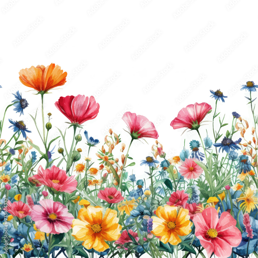 Obraz premium Vector watercolor banner with beautiful flowers framed for spring celebration