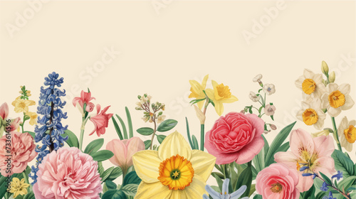 Rural spring landscape with a river and green meadows. Vector watercolor illustration