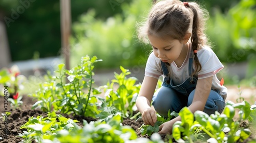 Young girl taking care of her vegetable garden - Concept of new organic business 