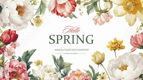 Vector watercolor banner with beautiful flowers framed for spring celebration