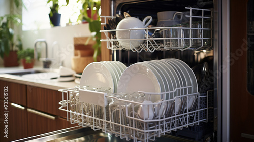 A dishwasher filled