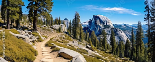 Half Dome trail view Yosemite in usa. Mountains landscape.