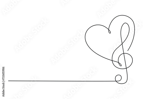 Treble clef continuous single line drawing. Isolated on white background vector illustration. Pro vector