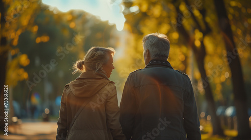 elderly old men and woman walking in the park, happy senior couple going for a walk in the park, pension retired couple