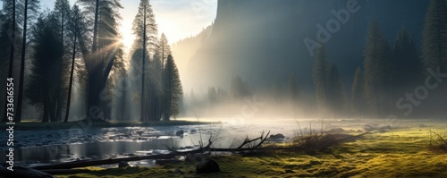 Yosemite valley sunrise.. Mountains nature landscape in USA