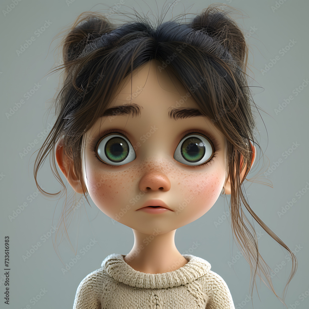 3d rendering small young girl icon toon style 3d rendering small young girl icon toon style