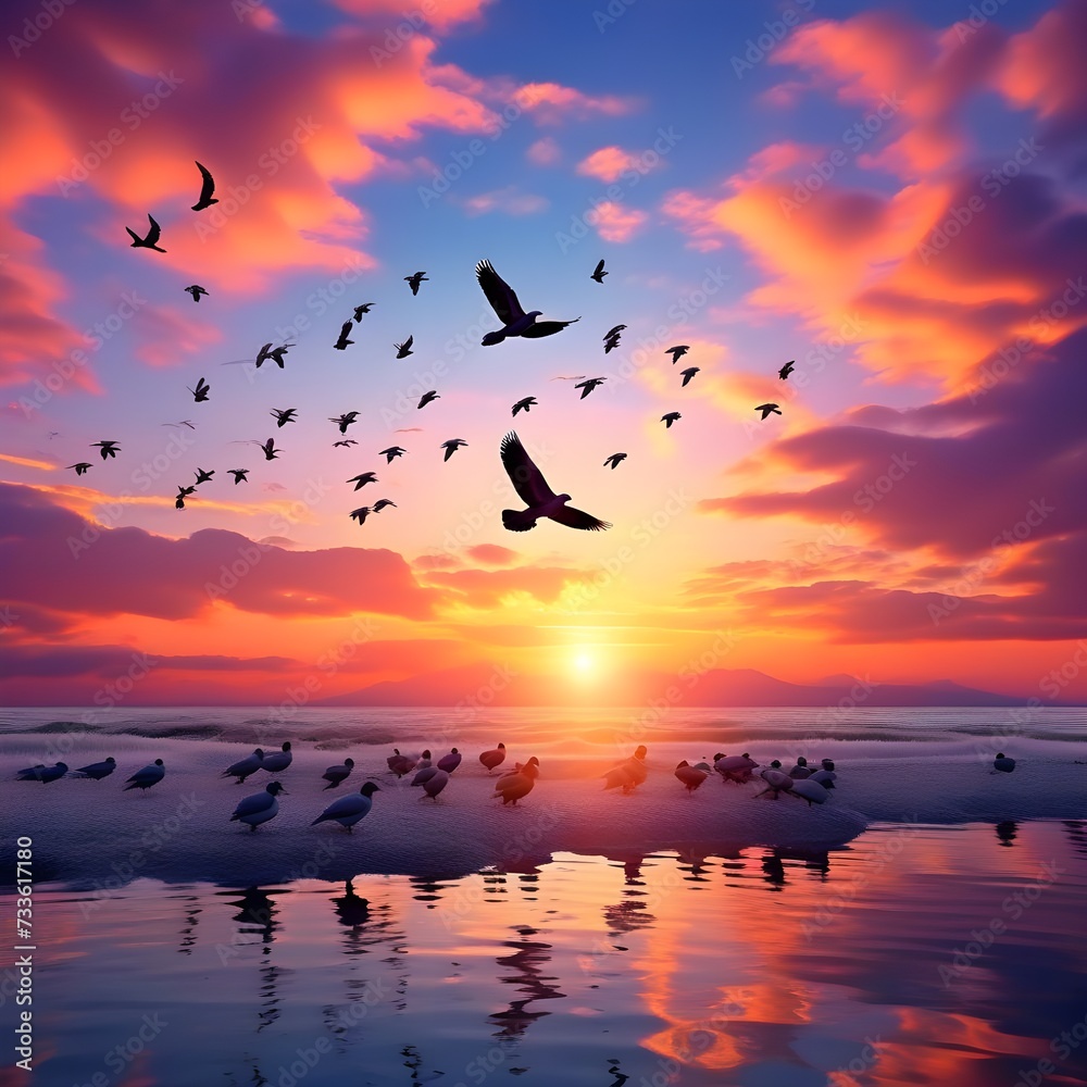 Obraz premium sunset on the lake Ai Generated