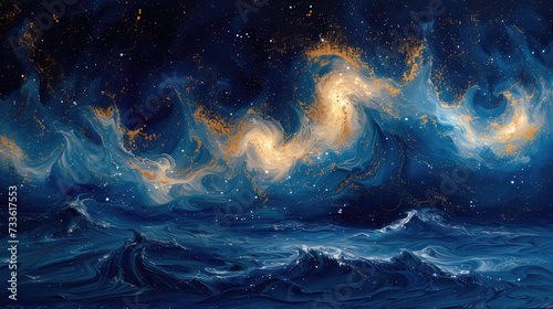 Deep Navy and Twinkling Whites: Dreamy Starry Night Painting