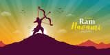 Happy Ram Navami wishes or greeting sunset social media banner or poster design with bow or mountain vector illustration