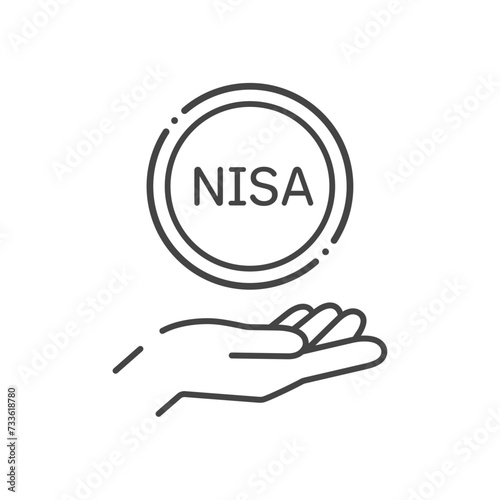 NISAの文字とコインを持っている人の手のアイコン - シンプルな投資･利益や配当金のイメージ素材
