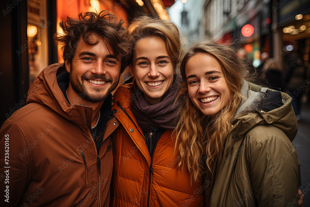 Vibrant group of diverse individuals stand together, embracing the movement of life on a bustling city street. Vibrant group of diverse individuals stand together, embracing the movement of life on a bustling city street.