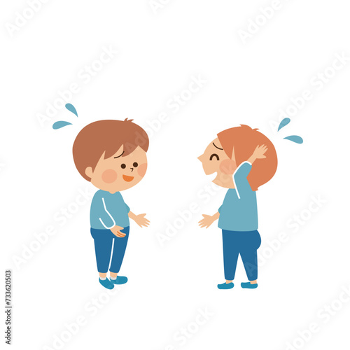 ごめんなさいと謝る子供達　かわいいイラスト素材