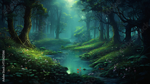A night dream in a misty fabulous green forest © Rimsha