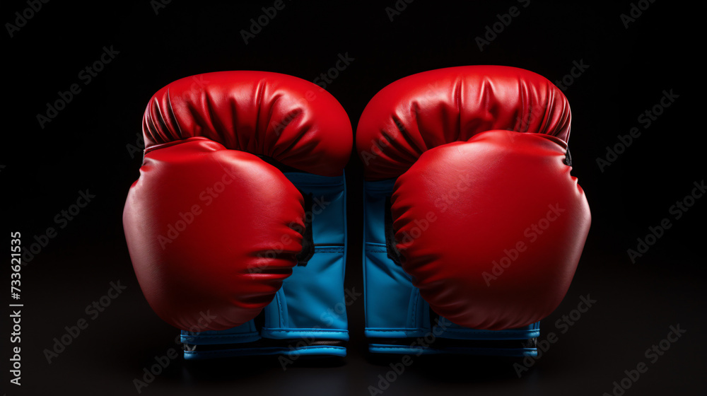 A pair of bright blue and red boxing gloves