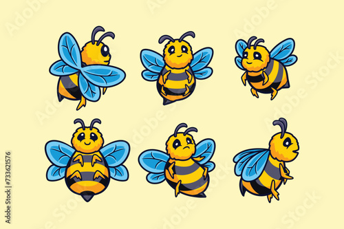 Bee pack collection cartoon character vector clipart illustration 