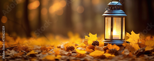 lantern in the autumn forest