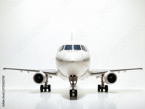 Front view of a white jet plane isolated in white background