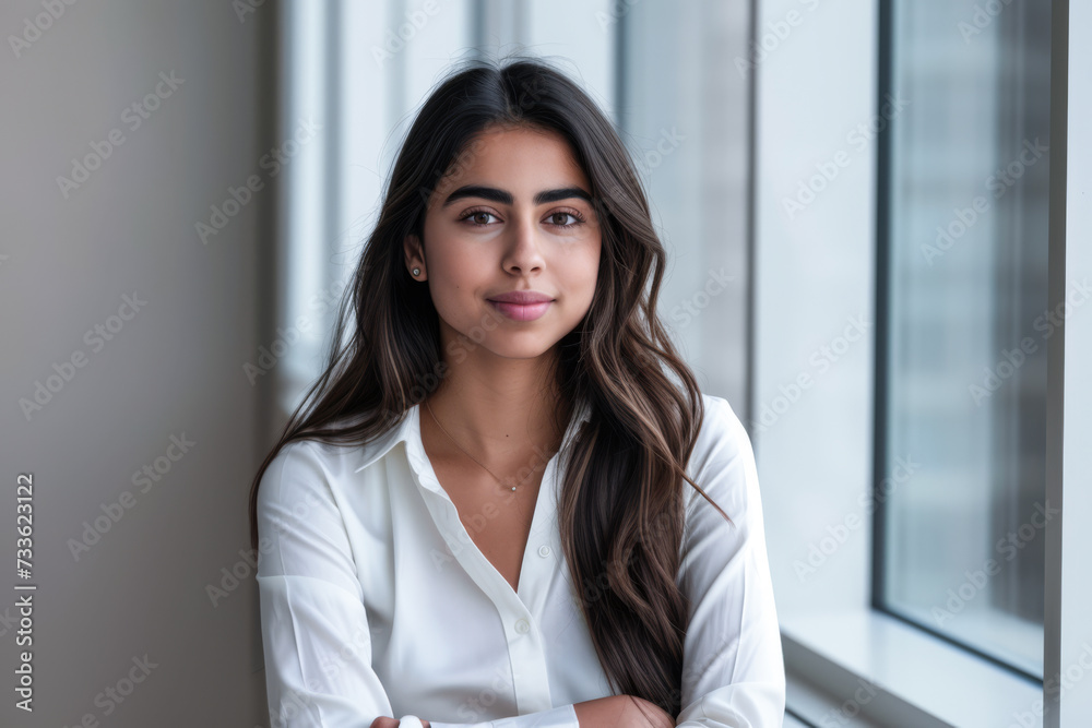 Indian businesswoman portrait with a white copy space background Indian businesswoman portrait with a white copy space background