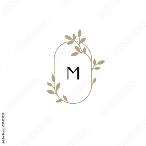 Decorative oval frame- monogram. Floral pattern. 