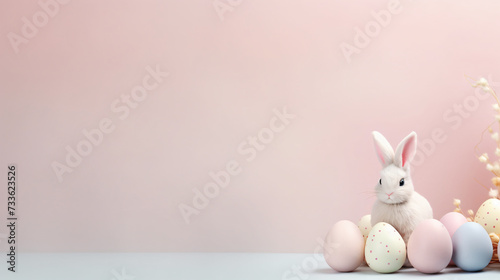A serene setting with a pastel Easter bunny