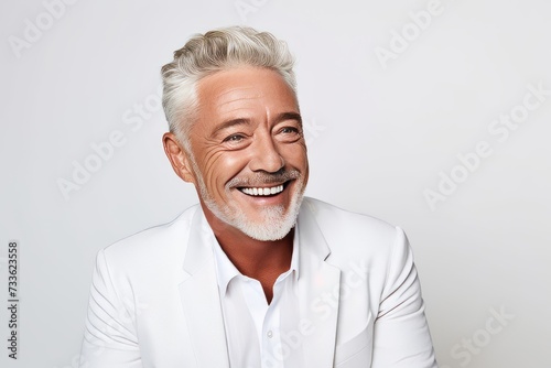 Handsome senior man with grey hair and beard smiling at camera © Iigo