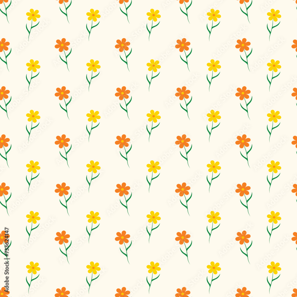 Yellow and orange flowers pattern,spring pattern,vector illustration