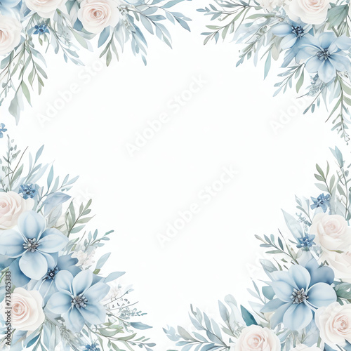 Dusty blue rose  white hydrangea  ranunculus  magnolia  eucalyptus  greenery  juniper  echeveria vector design banner. Wedding seasonal flowers. Floral watercolor composition. Isolated and editable