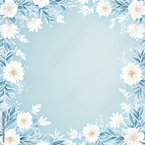 illustration watercolor white flower frame and blue gradient background