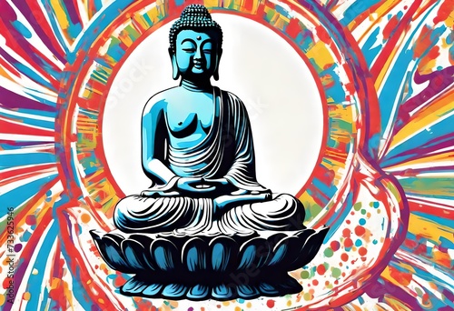 colorful vector style illustration of a peaceful buddah photo