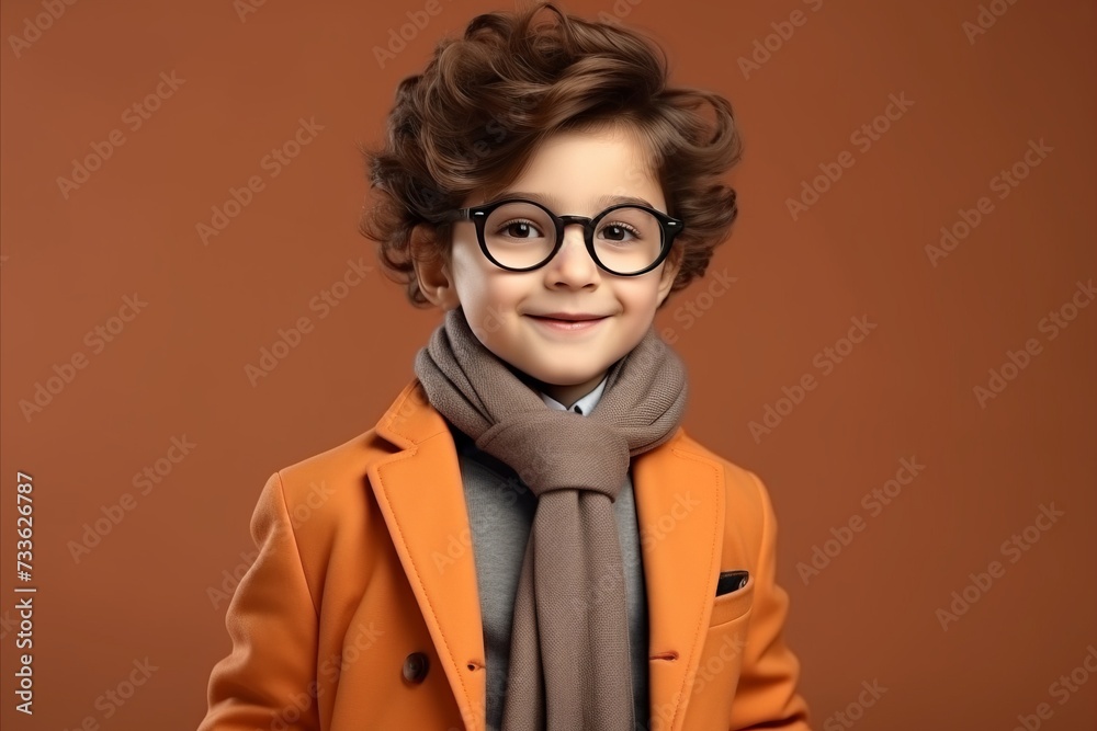 portrait of a cute little boy in an orange coat and glasses portrait of a cute little boy in an orange coat and glasses