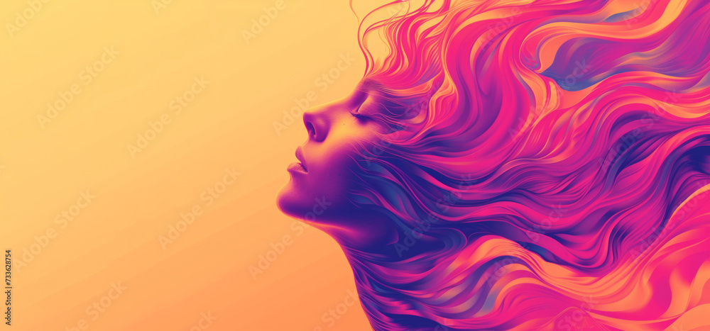 Surreal Woman's Profile with Flowing Hair in Warm Tones