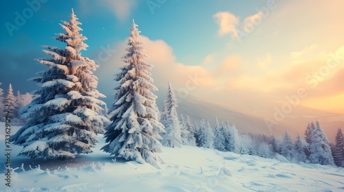 impressive winter morning in carpathian mountains with snow covered fir trees colorful outdoor scene happy new year celebration concept