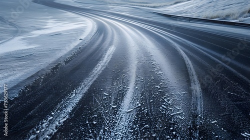 close up of iced road in winter.