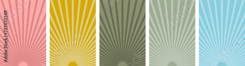 Vektor Set Hintergründe mit zweifarbigen Strahlen - Symmetrische Linien - Design Elemente als Vorlage für Poster, Flyer Plakat