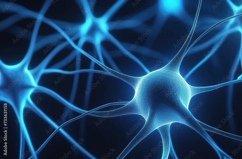 3d rendering of neuron cells with glowing in human brain 3d rendering of neuron cells with glowing in human brain