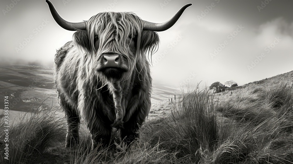 Keuken achterwand met breed highland cow black and white #733631374