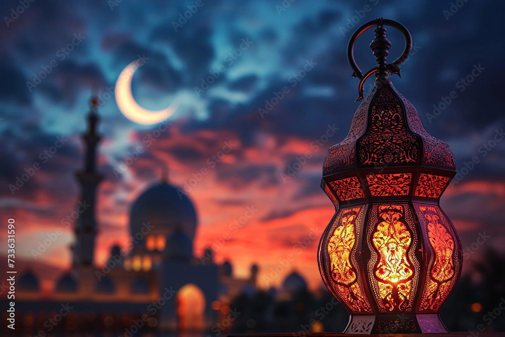Obraz premium ramadan Kareem, Ramadan crescent moon, Eid Mubarak Islamic festival social media banner and Eid Mubarak Post Template, islam 