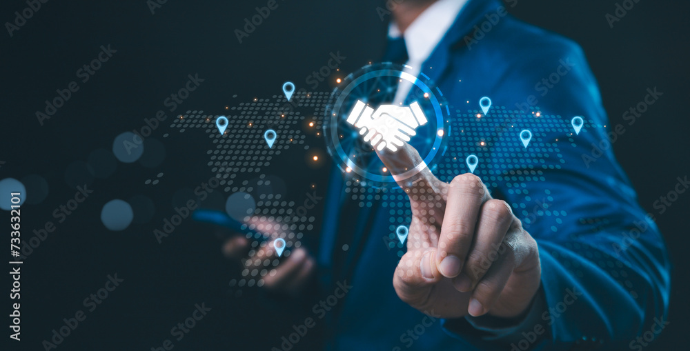 Business ecosystems and partnerships concept. Business collaboration strategies. The complex network of organizations to create value for customers acquisition , suppliers, and other stakeholders.