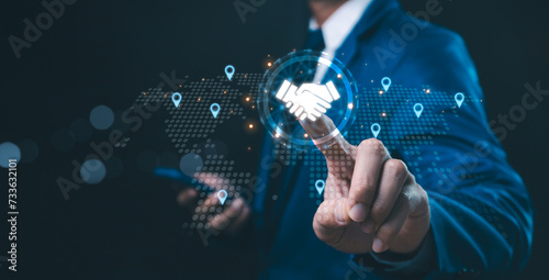 Obraz na płótnie Business ecosystems and partnerships concept. Business collaboration strategies. The complex network of organizations to create value for customers acquisition , suppliers, and other stakeholders. w salonie
