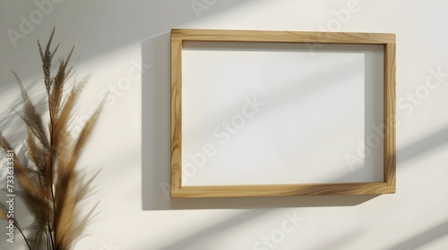 Empty mockup of a wooden frame with a delicate abstract design  radiating a sense of timeless beauty. 