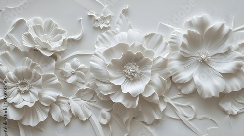 Elegant white floral bas-relief wall panel with three-dimensional flower design. © PSCL RDL