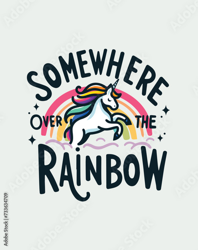 Illustration of a cute unicorn jumping on a rainbow, vector image of 10 colors, suitable for silk screen printing