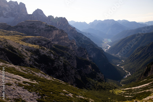 Aerial view the road to Aurunzo di Cadore, Dolomites, Italy.