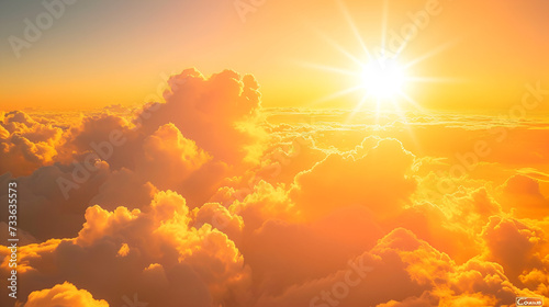 Sun Shining Through the Beautiful Sunset Sky with Air and Sunbeams Creating a Scenic Background, generative ai