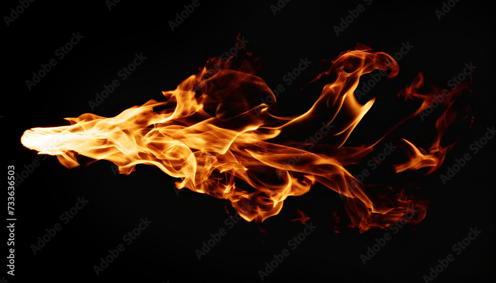 Fototapeta premium A dynamic fire flame dancing in the air against a dark backdrop, ideal for illustrating concepts of energy, passion, or the ephemeral nature of life.