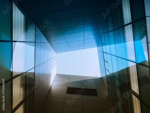 Architecture details Modern building Glass window space Metal tile wall