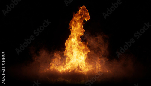 A dynamic fire flame dances against a dark backdrop, ideal for illustrating concepts of energy, passion, or the ephemeral nature of life.