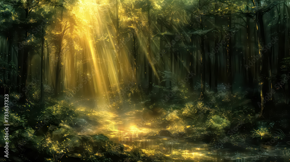 Naklejka premium Hand-Drawn Forest Serenity: Lush and Natural